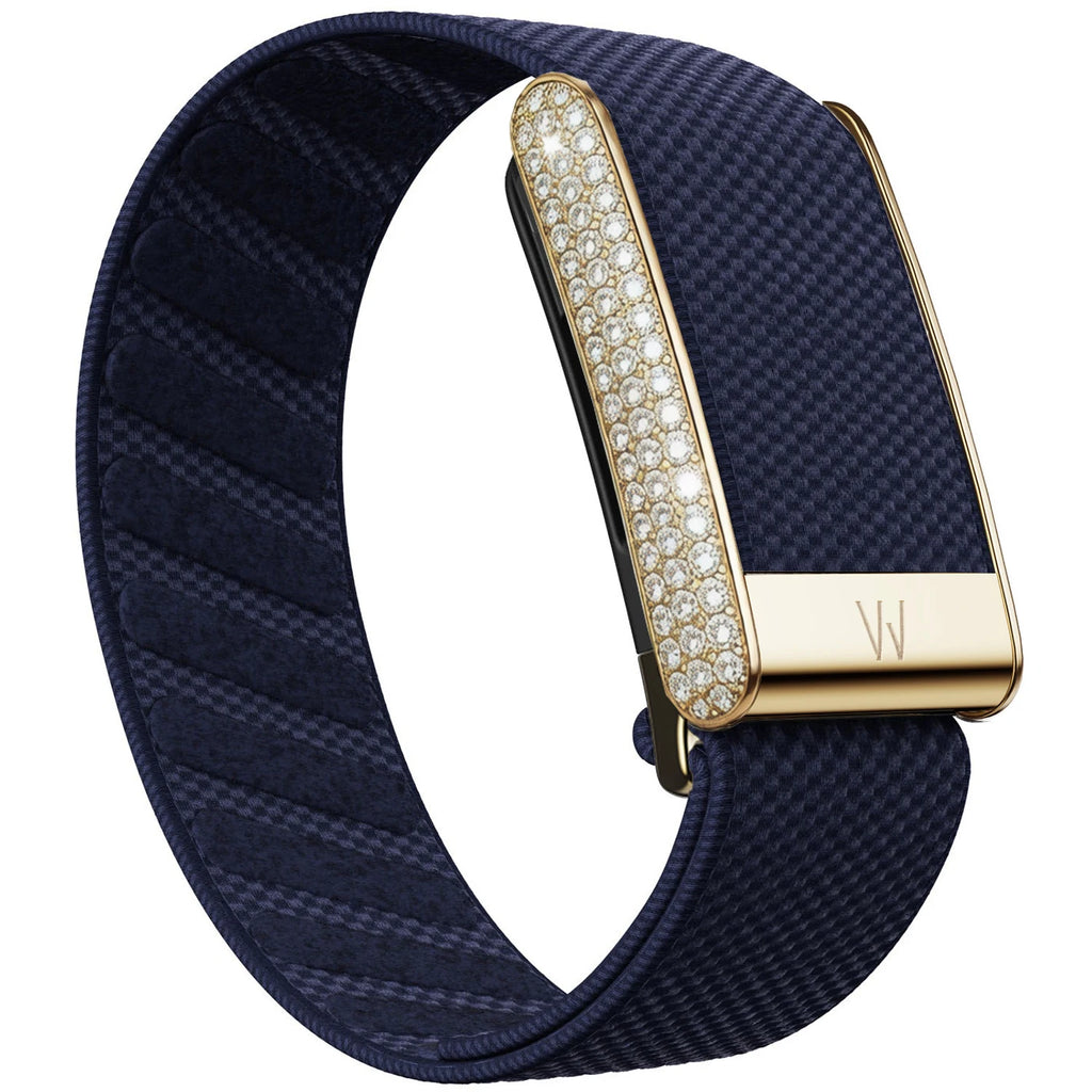 Diamond-Embedded For Whop5.0 Straps Nylon Woven Elastic Shiny Wristband with Full-Diamond Bright Gold Metal U-Frame Band