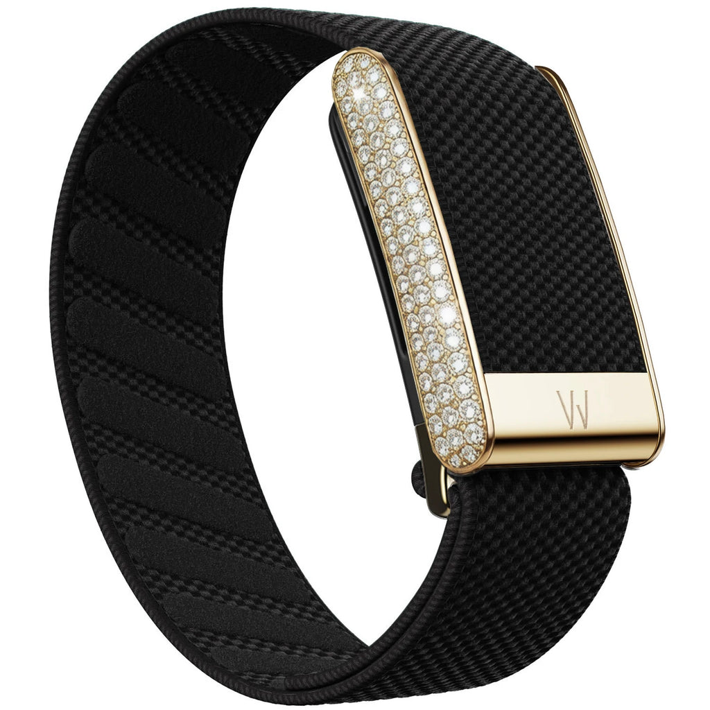 Diamond-Embedded For Whop5.0 Straps Nylon Woven Elastic Shiny Wristband with Full-Diamond Bright Gold Metal U-Frame Band