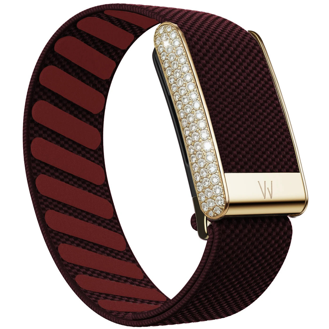 Diamond-Embedded For Whop5.0 Straps Nylon Woven Elastic Shiny Wristband with Full-Diamond Bright Gold Metal U-Frame Band