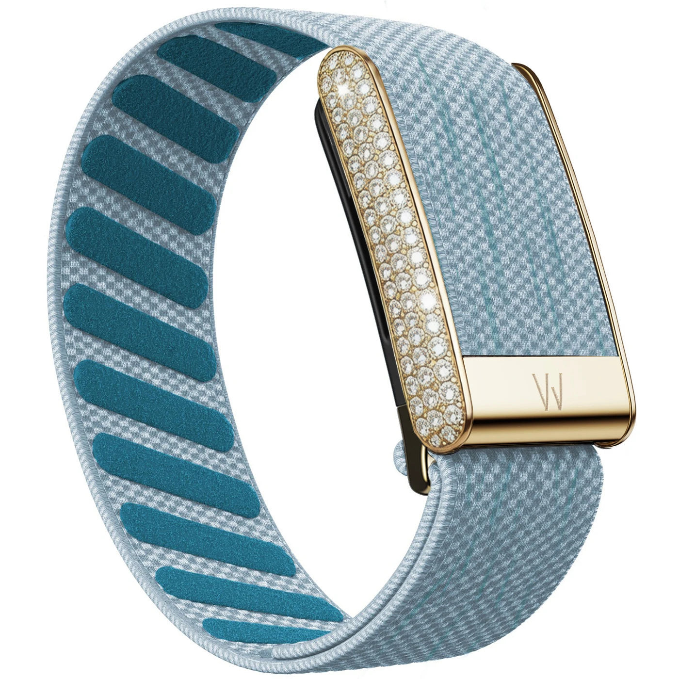 Diamond-Embedded For Whop5.0 Straps Nylon Woven Elastic Shiny Wristband with Full-Diamond Bright Gold Metal U-Frame Band