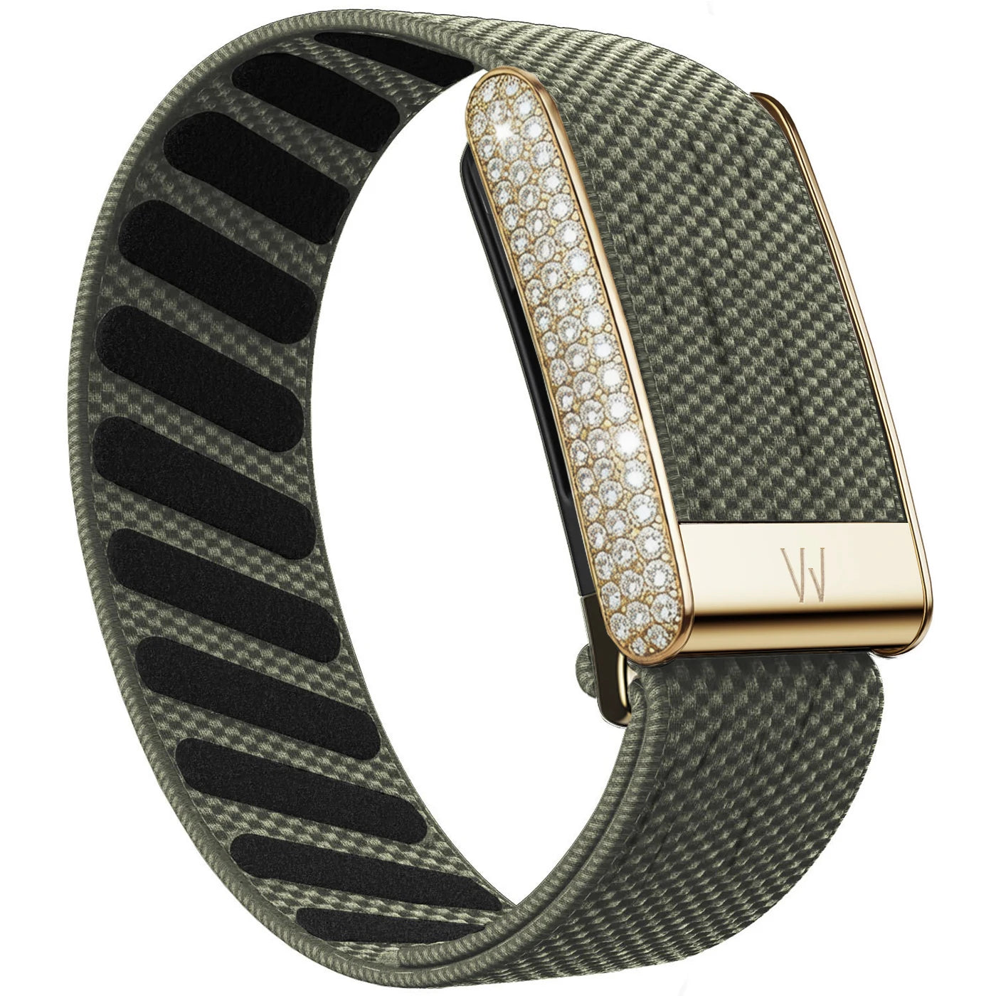 Diamond-Embedded For Whop5.0 Straps Nylon Woven Elastic Shiny Wristband with Full-Diamond Bright Gold Metal U-Frame Band
