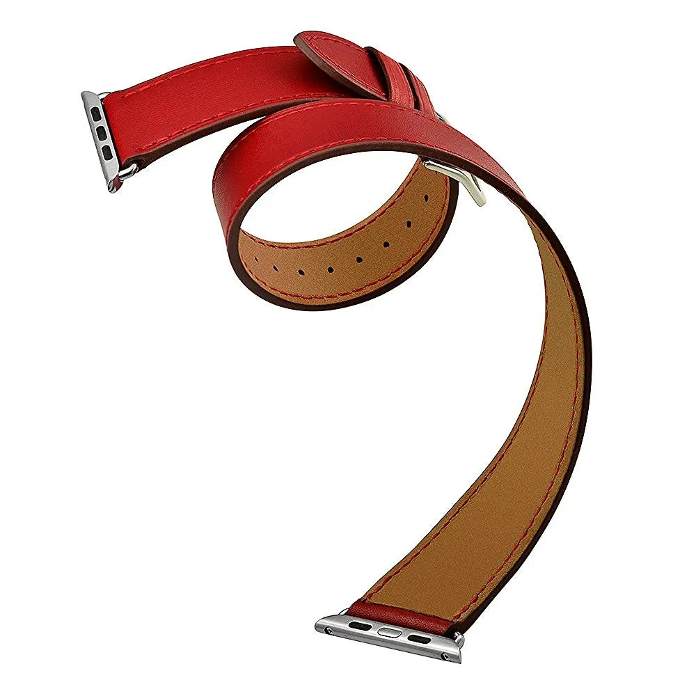 Double Tour Strap for Apple watch band 45mm 41mm 44mm/40mm 42mm/38mm 49mm Leather bracelet iWatch series 5 3 se 6 7 8 9 ultra 2