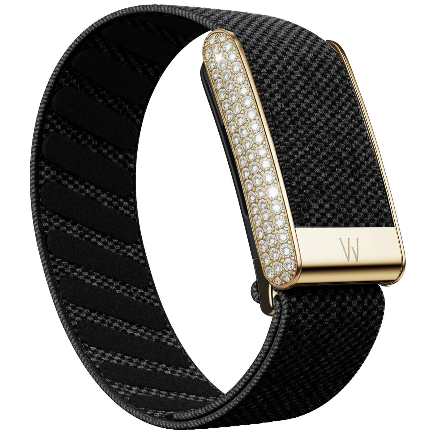 Diamond-Embedded For Whop5.0 Straps Nylon Woven Elastic Shiny Wristband with Full-Diamond Bright Gold Metal U-Frame Band