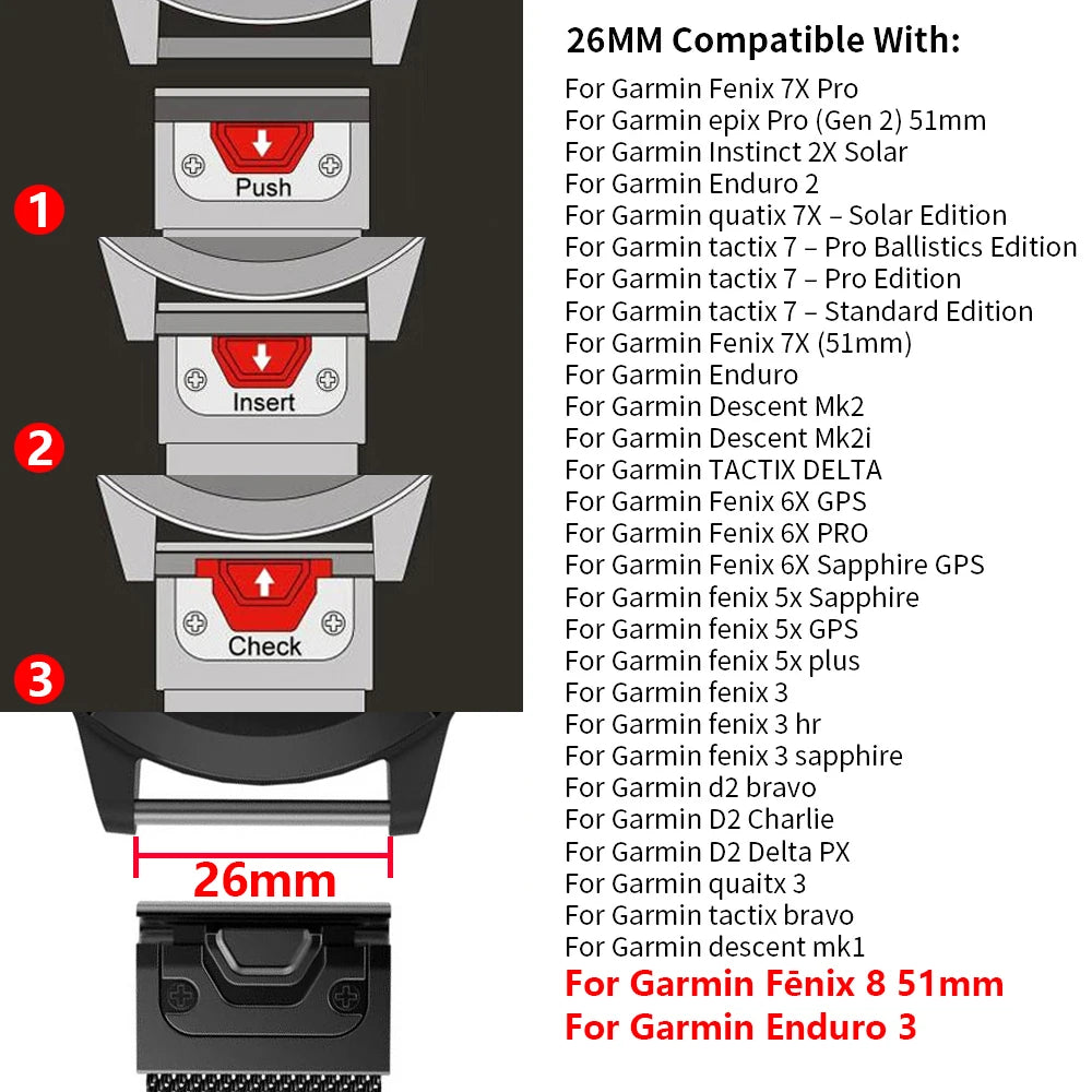 26mm Luxury Titanium Band for Garmin Watch Fenix 8 7X Pro Tactix 7 EPIX Pro 51mm Enduro 3 2X Instinct 3 2X 50mm Quick Fit Strap