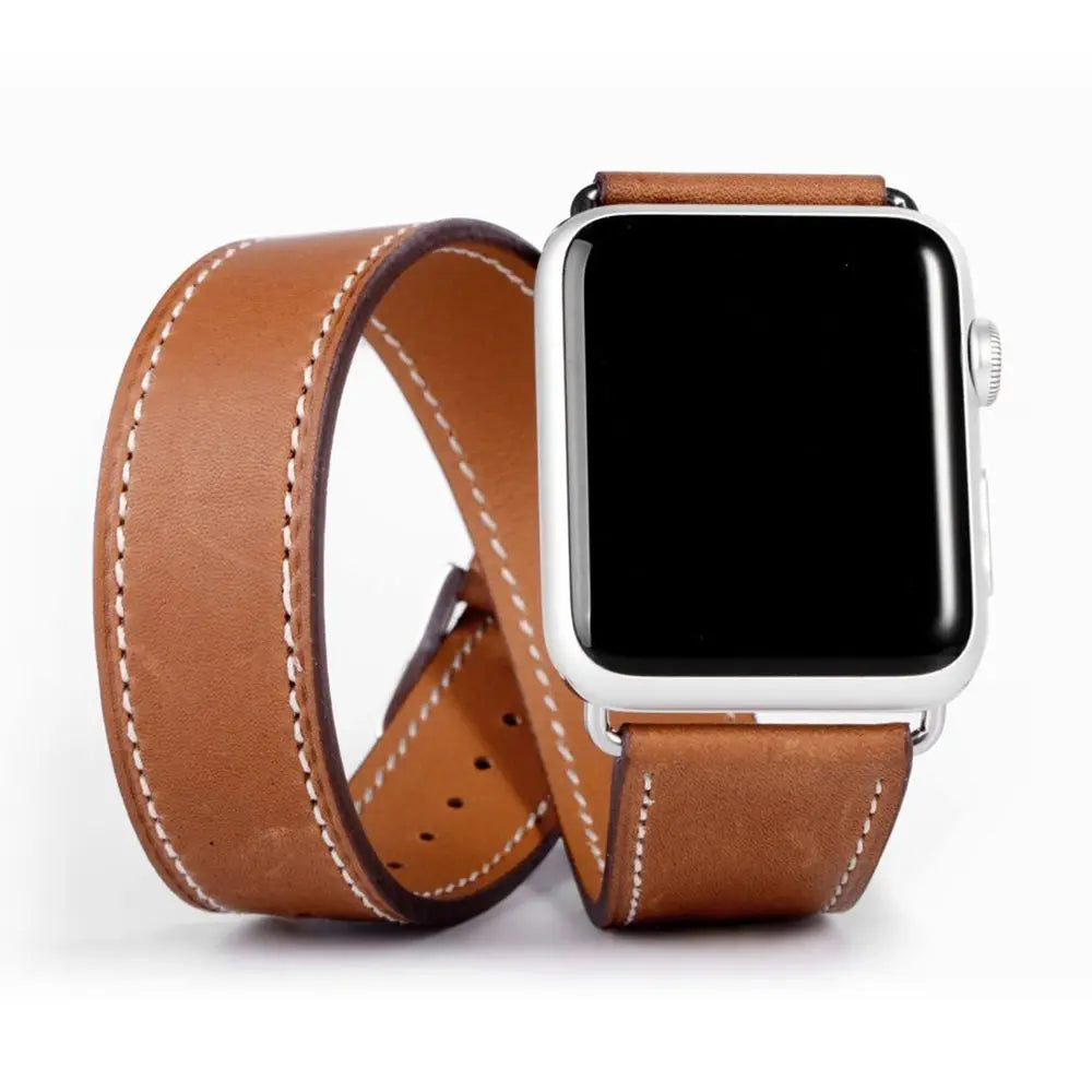 Double Tour Strap for Apple watch band 45mm 41mm 44mm/40mm 42mm/38mm 49mm Leather bracelet iWatch series 5 3 se 6 7 8 9 ultra 2
