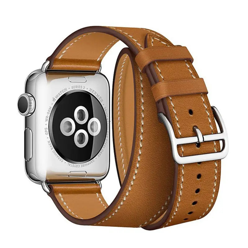 Double Tour Strap for Apple watch band 45mm 41mm 44mm/40mm 42mm/38mm 49mm Leather bracelet iWatch series 5 3 se 6 7 8 9 ultra 2