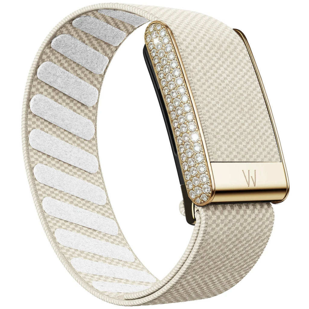 Diamond-Embedded For Whop5.0 Straps Nylon Woven Elastic Shiny Wristband with Full-Diamond Bright Gold Metal U-Frame Band