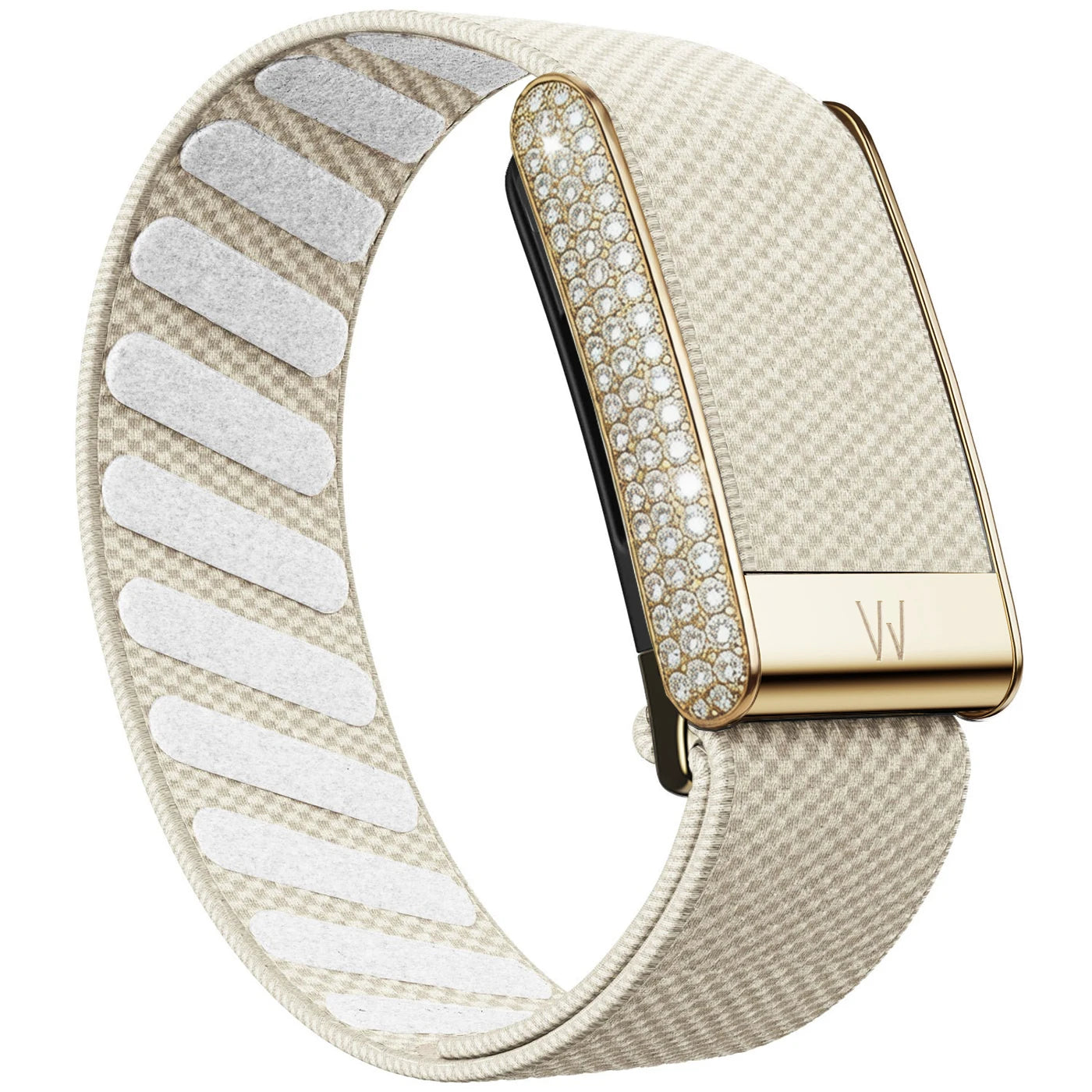 Diamond-Embedded For Whop5.0 Straps Nylon Woven Elastic Shiny Wristband with Full-Diamond Bright Gold Metal U-Frame Band