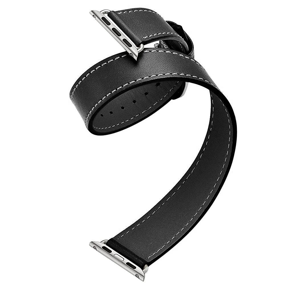Double Tour Strap for Apple watch band 45mm 41mm 44mm/40mm 42mm/38mm 49mm Leather bracelet iWatch series 5 3 se 6 7 8 9 ultra 2
