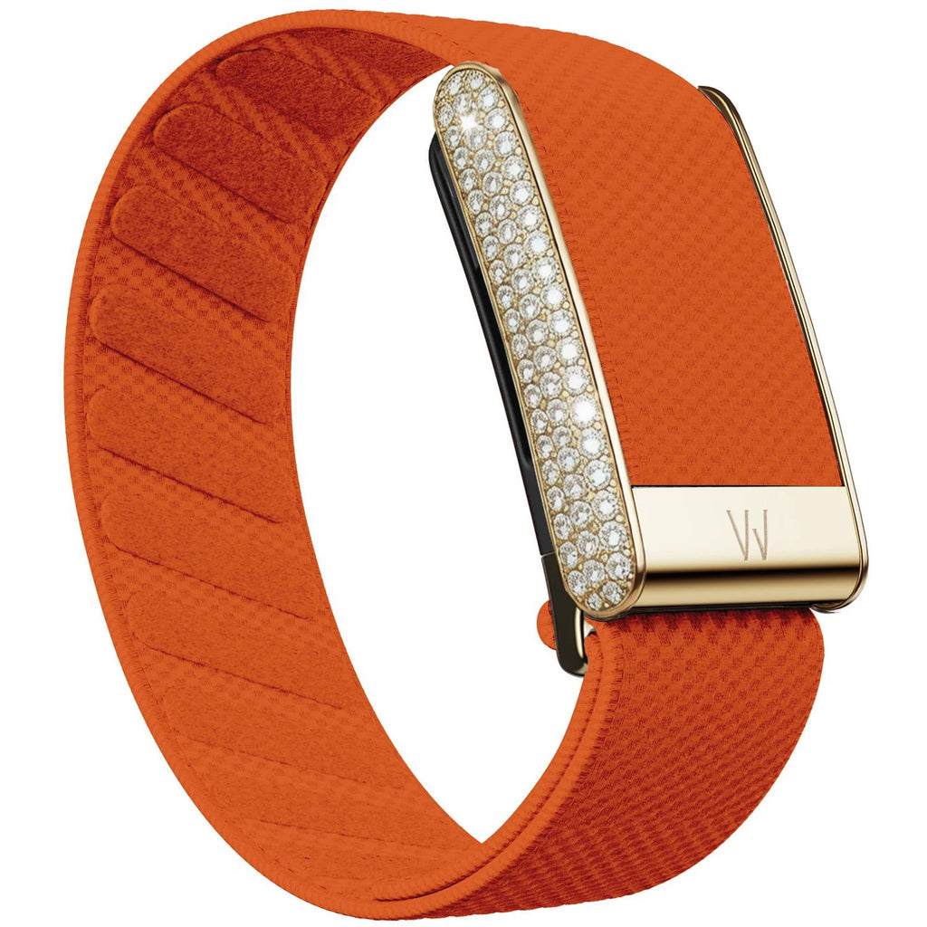 Diamond-Embedded For Whop5.0 Straps Nylon Woven Elastic Shiny Wristband with Full-Diamond Bright Gold Metal U-Frame Band