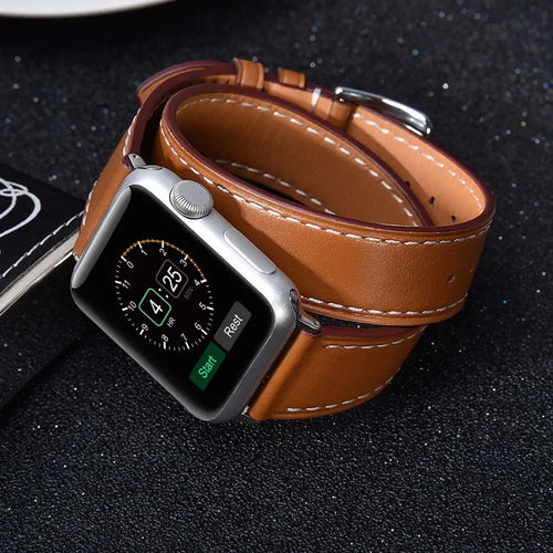 Double Tour Strap for Apple watch band 45mm 41mm 44mm/40mm 42mm/38mm 49mm Leather bracelet iWatch series 5 3 se 6 7 8 9 ultra 2