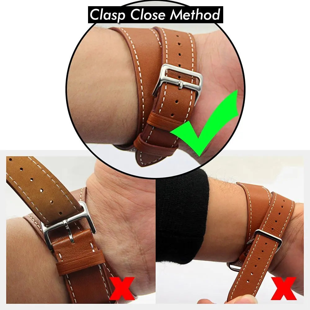 Double Tour Strap for Apple watch band 45mm 41mm 44mm/40mm 42mm/38mm 49mm Leather bracelet iWatch series 5 3 se 6 7 8 9 ultra 2
